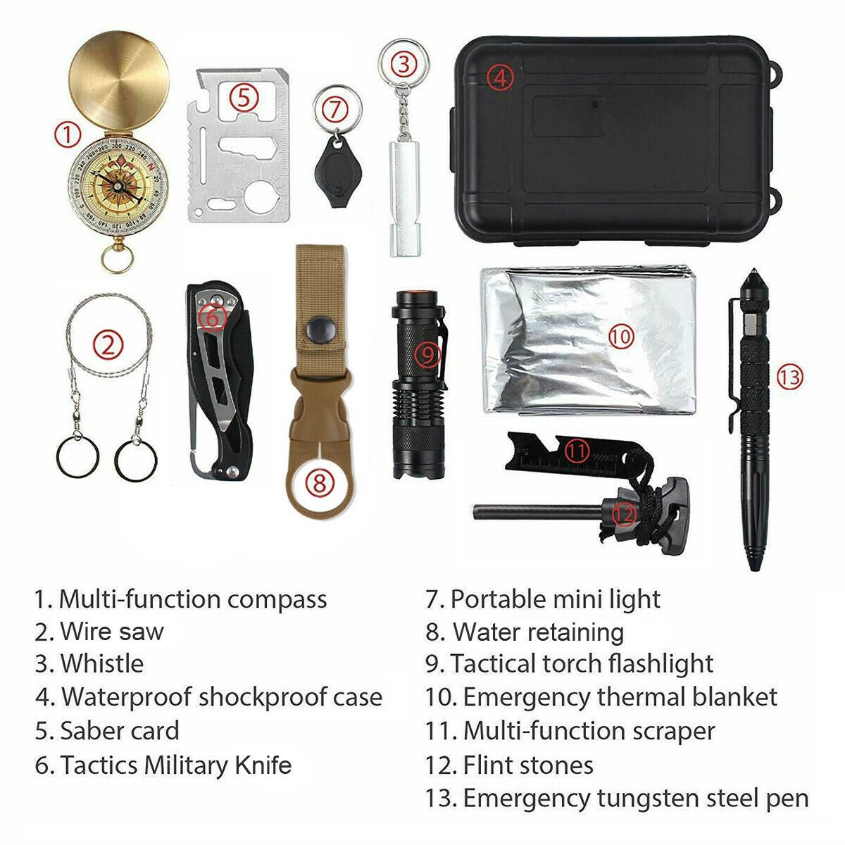 14 in 1 Outdoor Emergency Survival And Safety Gear Kit Camping - giftsforintroverts.com