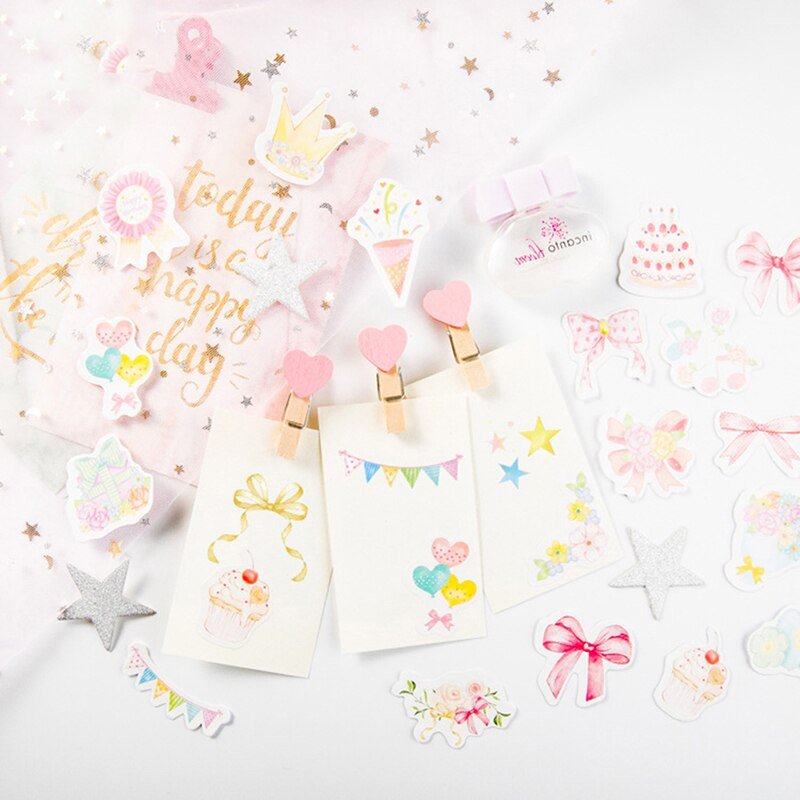 46Pcs/Pack Sweet Pink Mini Sticker Diy Scrapbook - giftsforintroverts.com