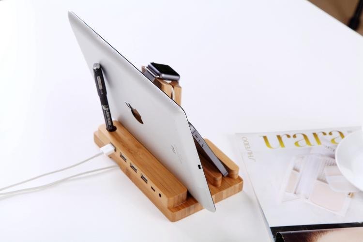 Bamboo Docking Station With 4 USB Port - giftsforintroverts.com