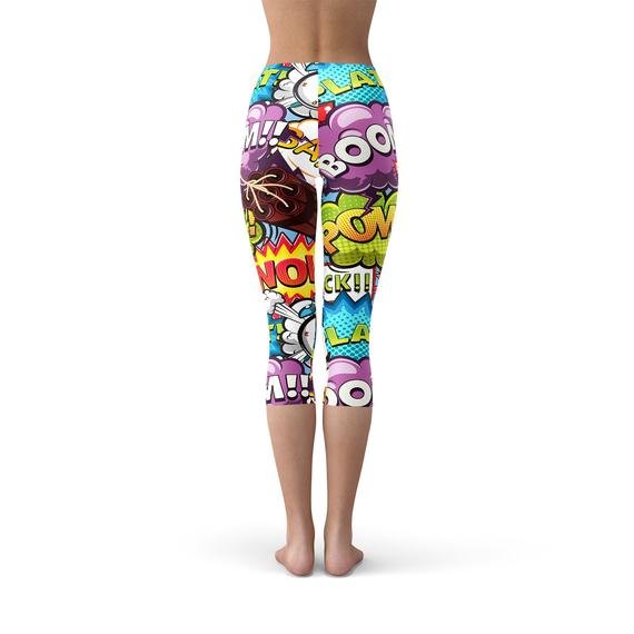 Comic Book Explosions Capri Leggings - giftsforintroverts.com