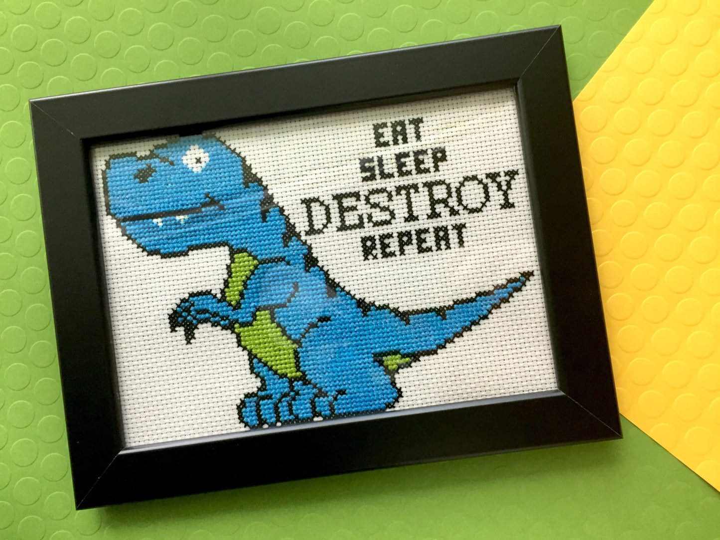 Dinosaur Destroy Counted Cross Stitch DIY KIT Intermediate - giftsforintroverts.com