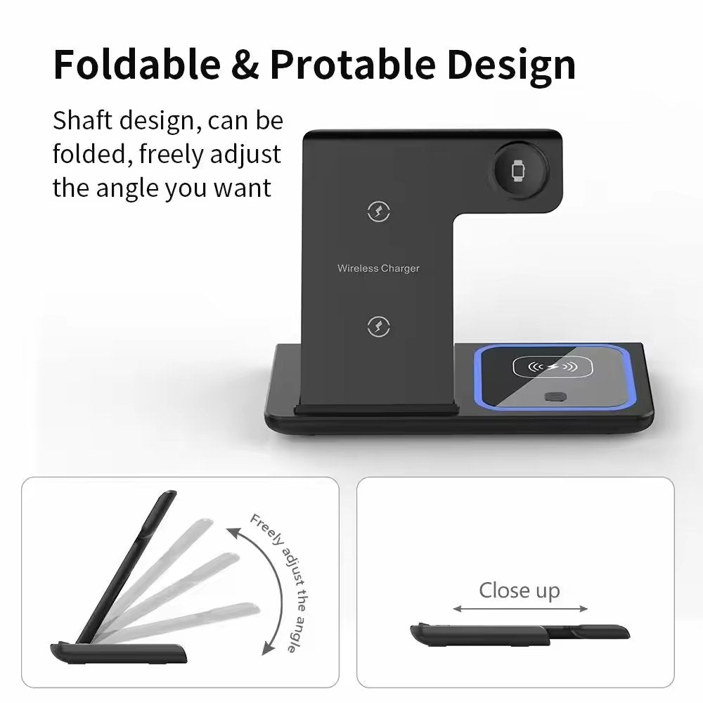 Foldable 3 In 1 Fast 15w QI Wireless Charging Station - giftsforintroverts.com