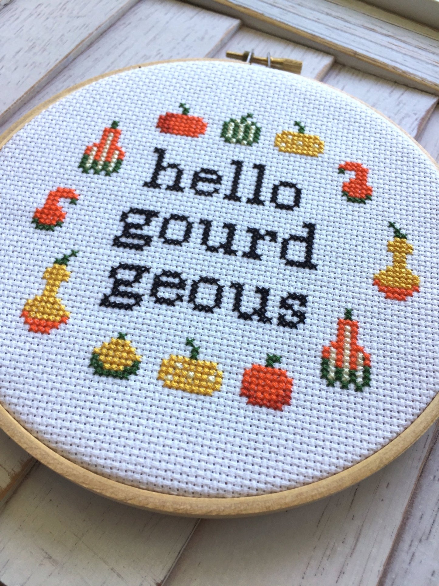 Hello Gourdgeous Counted Cross Stitch DIY KIT Intermediate - giftsforintroverts.com