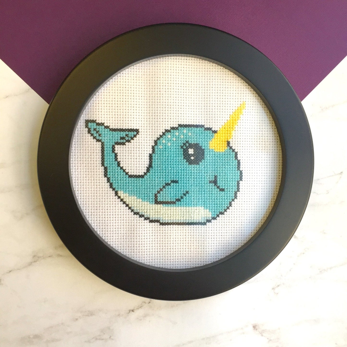 Narwhal Counted Cross Stitch DIY KIT Intermediate - giftsforintroverts.com