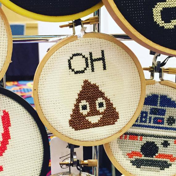 Oh Poop Emoji Counted Cross Stitch DIY KIT Beginner - giftsforintroverts.com