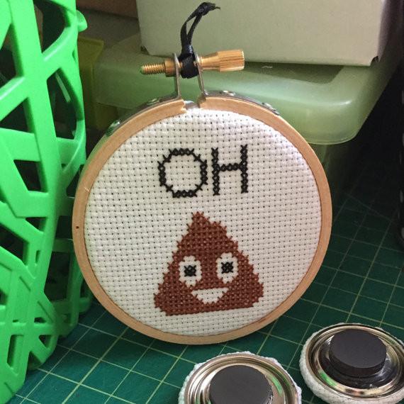 Oh Poop Emoji Counted Cross Stitch DIY KIT Beginner - giftsforintroverts.com