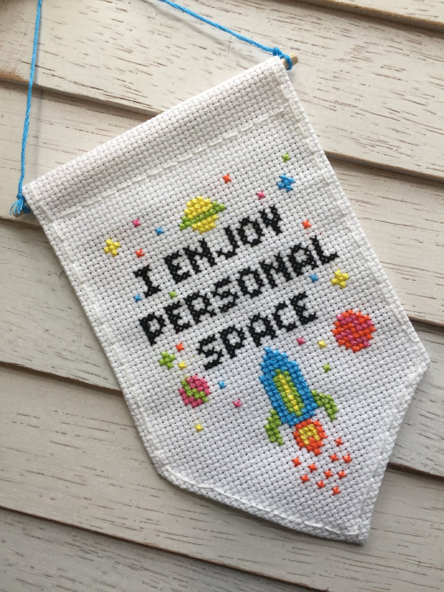 Personal Space Tiny Banner Counted Cross Stitch Kit - giftsforintroverts.com