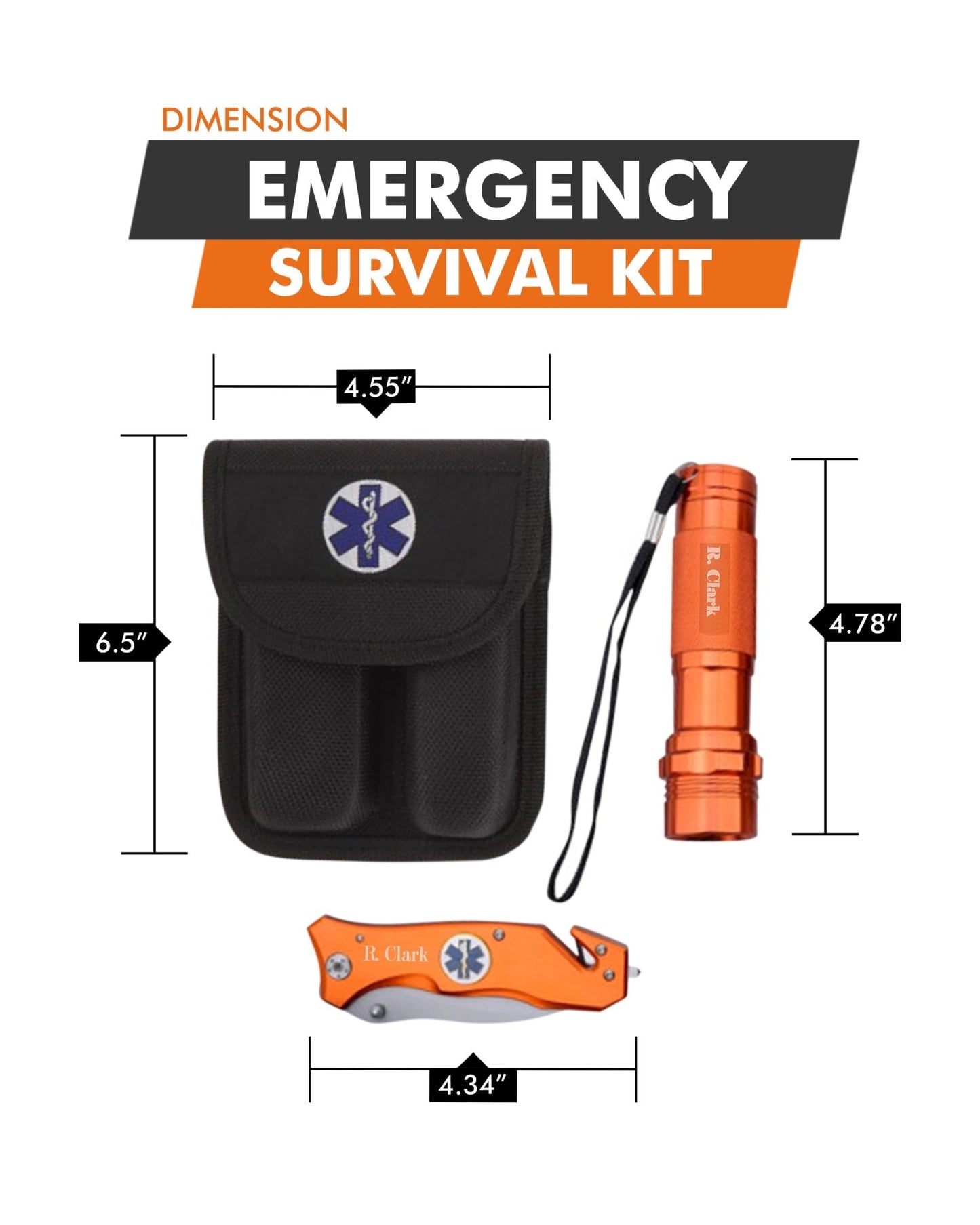 Survival Knife and Flashlight - Orange Finish - Emergency - LED Light - giftsforintroverts.com