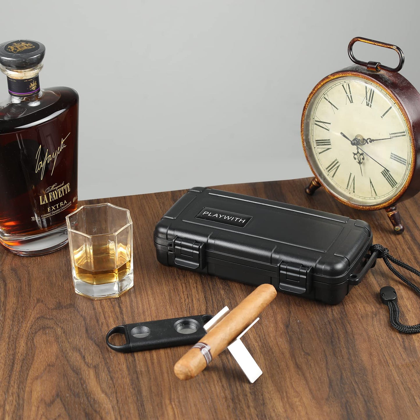 Travel Humidor Box With Cigar Accessories - Spanish Cedar, Humidifier, Cutter, Stand, Punch - Holds 4-5 Cigars