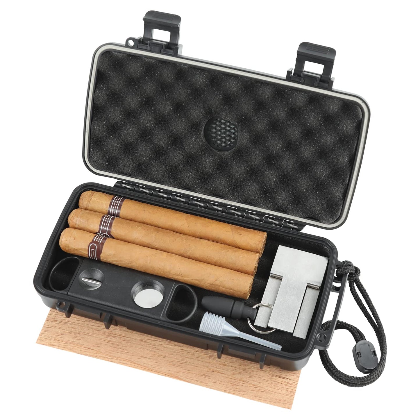 Travel Humidor Box With Cigar Accessories - Spanish Cedar, Humidifier, Cutter, Stand, Punch - Holds 4-5 Cigars
