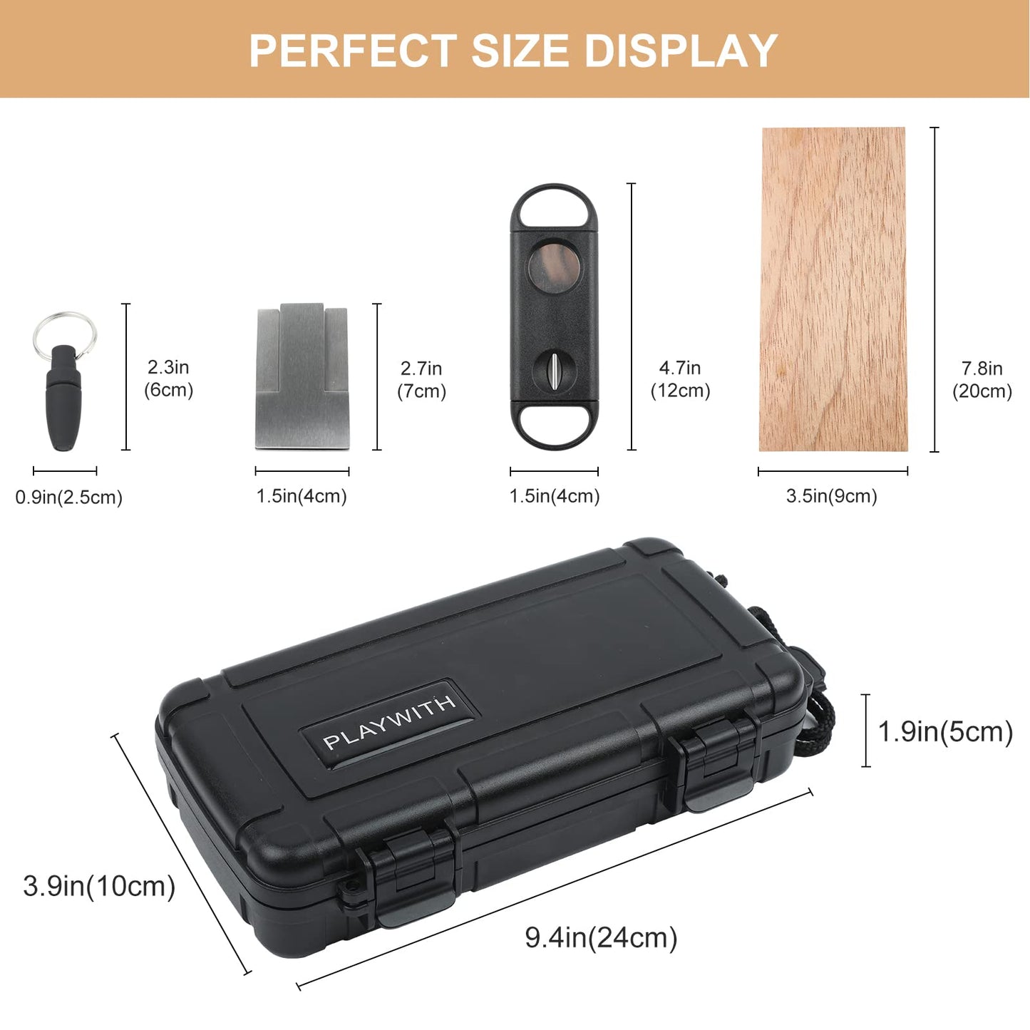 Travel Humidor Box With Cigar Accessories - Spanish Cedar, Humidifier, Cutter, Stand, Punch - Holds 4-5 Cigars