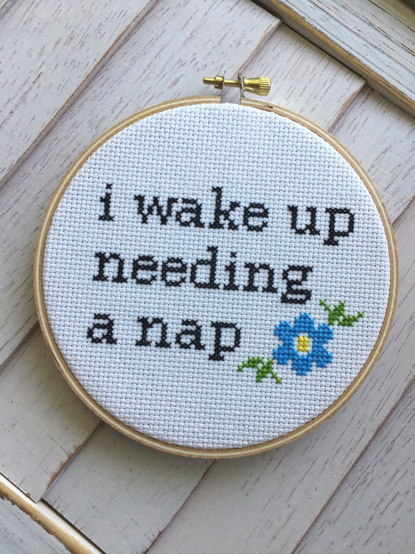 Wake Up Needing a Nap Counted Cross Stitch DIY KIT Intermediate - giftsforintroverts.com