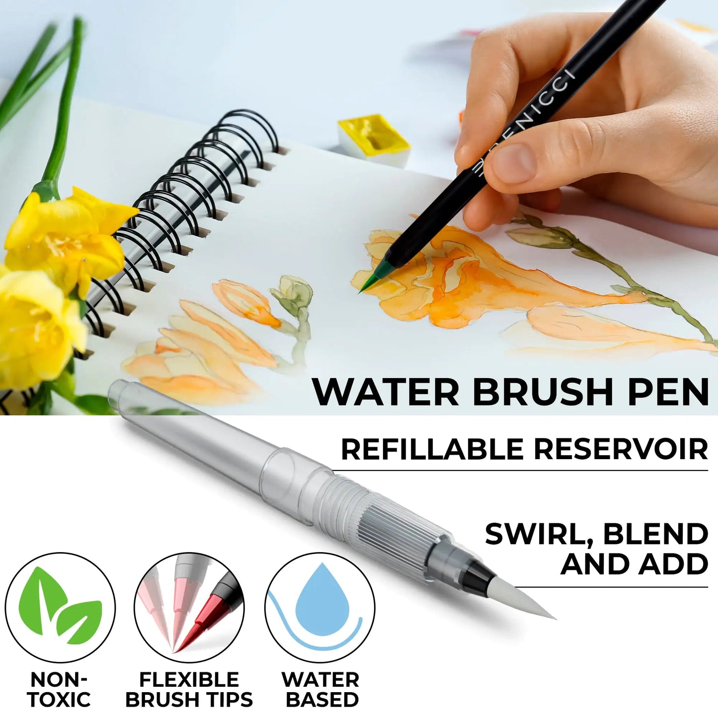 Watercolor Brush Pens Set of 25 Colors - Water Color Caligraphy & Painting Kit - introvertgiftboxes.com