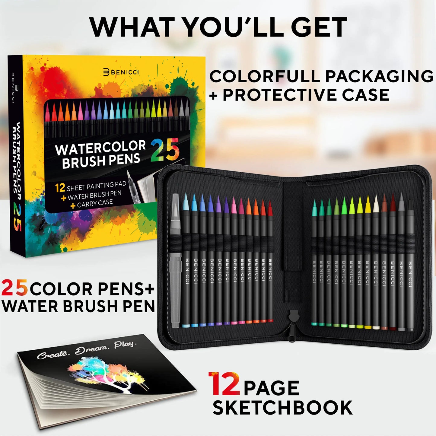 Watercolor Brush Pens Set of 25 Colors - Water Color Caligraphy & Painting Kit - introvertgiftboxes.com