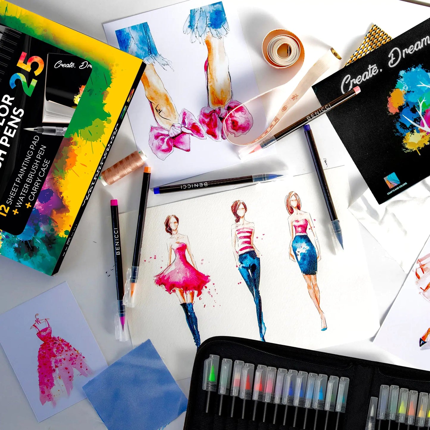 Watercolor Brush Pens Set of 25 Colors - Water Color Caligraphy & Painting Kit - introvertgiftboxes.com