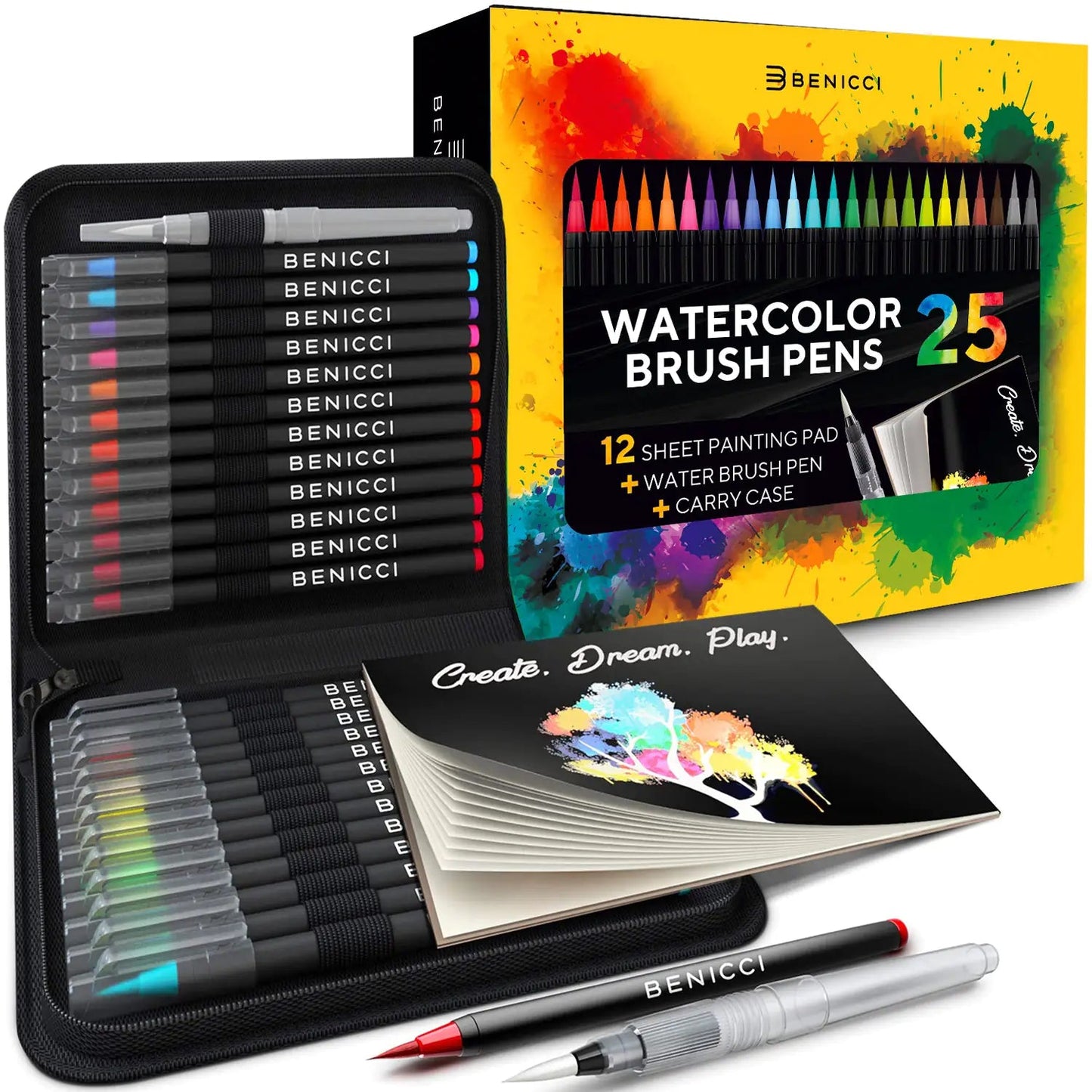 Watercolor Brush Pens Set of 25 Colors - Water Color Caligraphy & Painting Kit - introvertgiftboxes.com