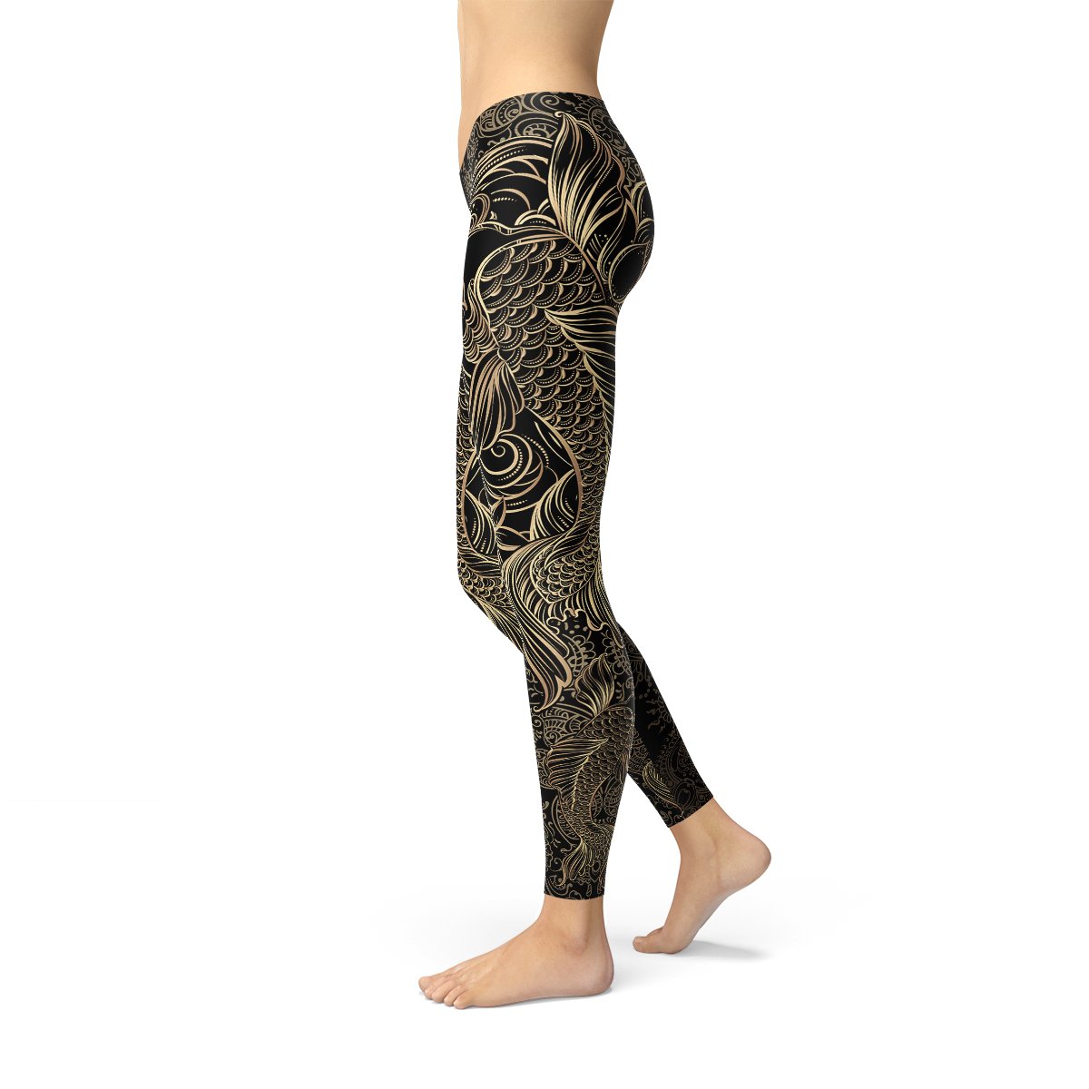Womens Koi Fish Black Leggings - giftsforintroverts.com