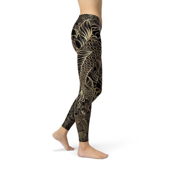 Womens Koi Fish Black Leggings - giftsforintroverts.com