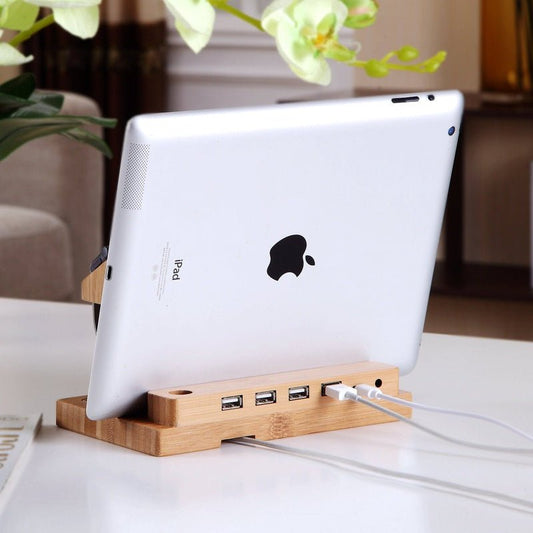 Bamboo Docking Station With 4 USB Port - giftsforintroverts.com