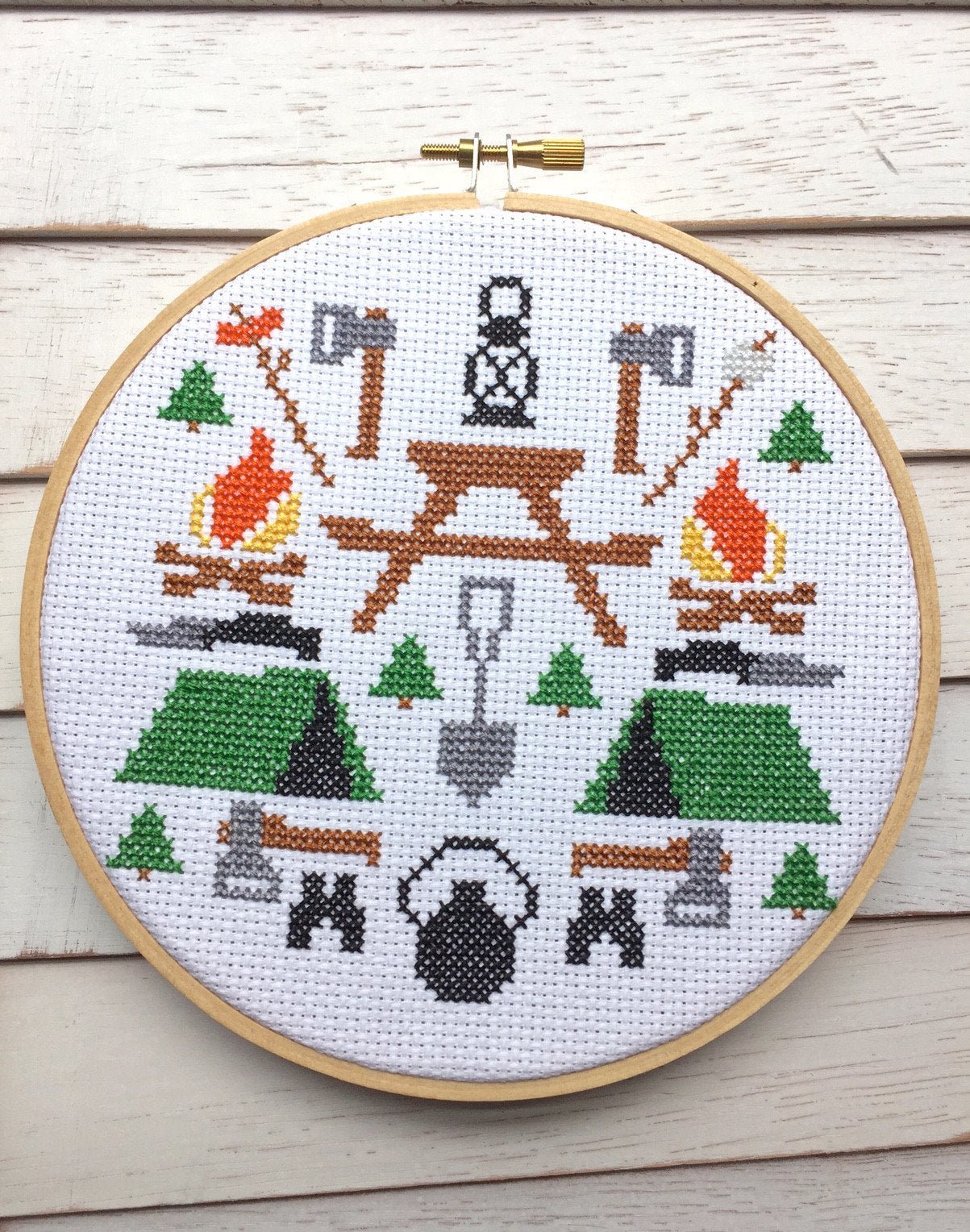 Camping Counted Cross Stitch DIY KIT Intermediate - giftsforintroverts.com