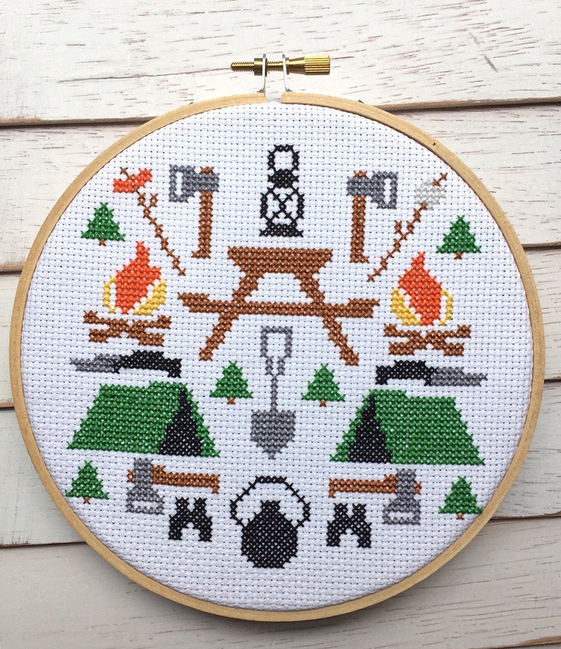 Camping Counted Cross Stitch DIY KIT Intermediate - giftsforintroverts.com