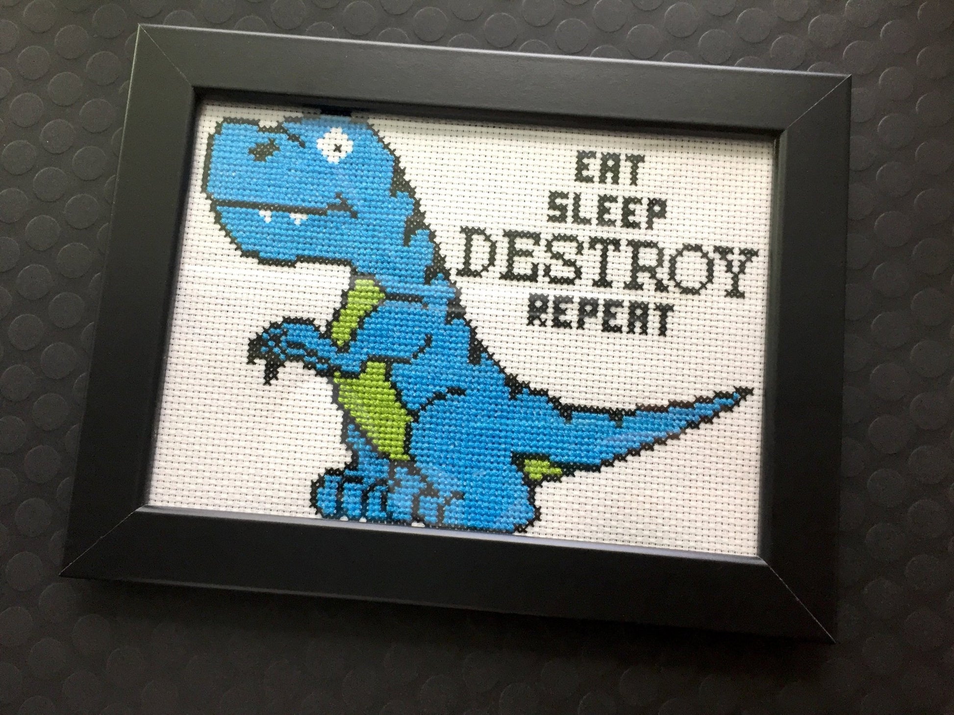 Dinosaur Destroy Counted Cross Stitch DIY KIT Intermediate - giftsforintroverts.com