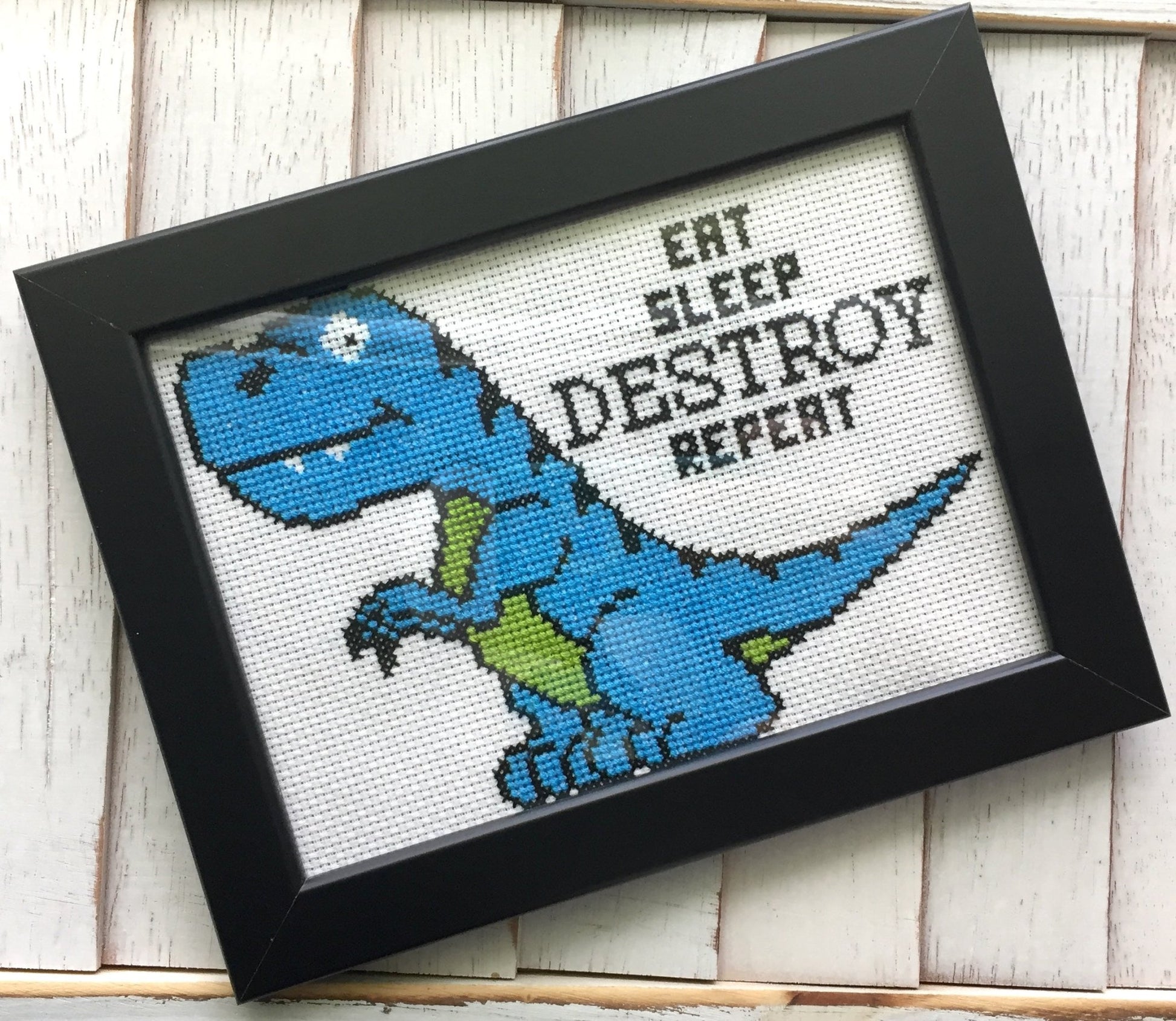 Dinosaur Destroy Counted Cross Stitch DIY KIT Intermediate - giftsforintroverts.com