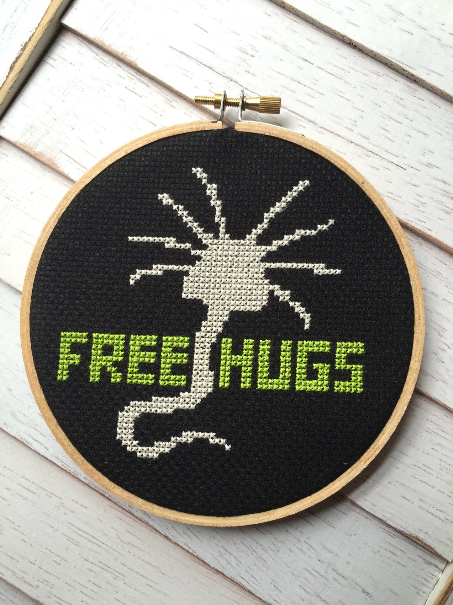 Free Hugs Alien Creature Counted Cross Stitch DIY KIT Intermediate - giftsforintroverts.com