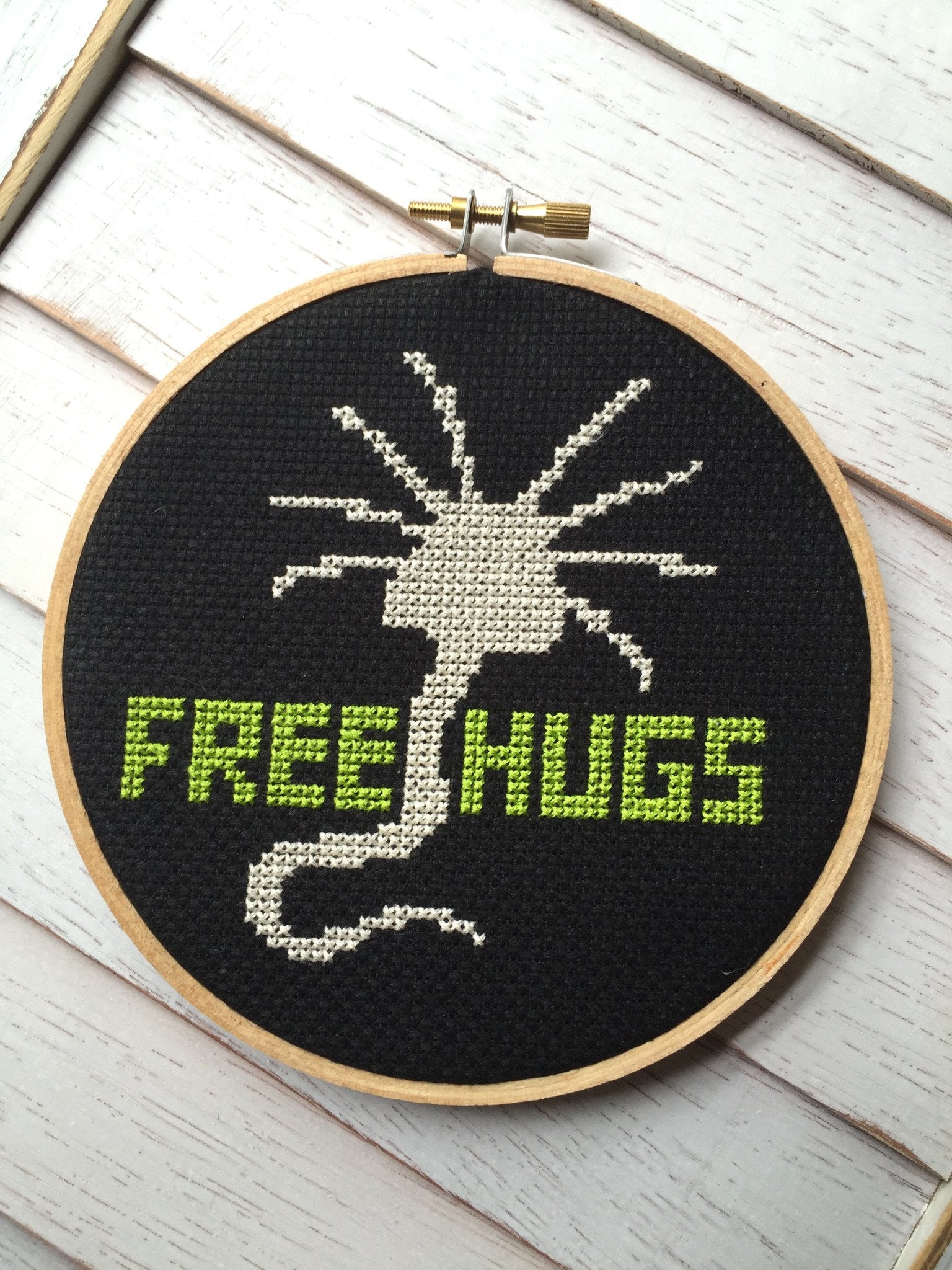 Free Hugs Alien Creature Counted Cross Stitch DIY KIT Intermediate - giftsforintroverts.com