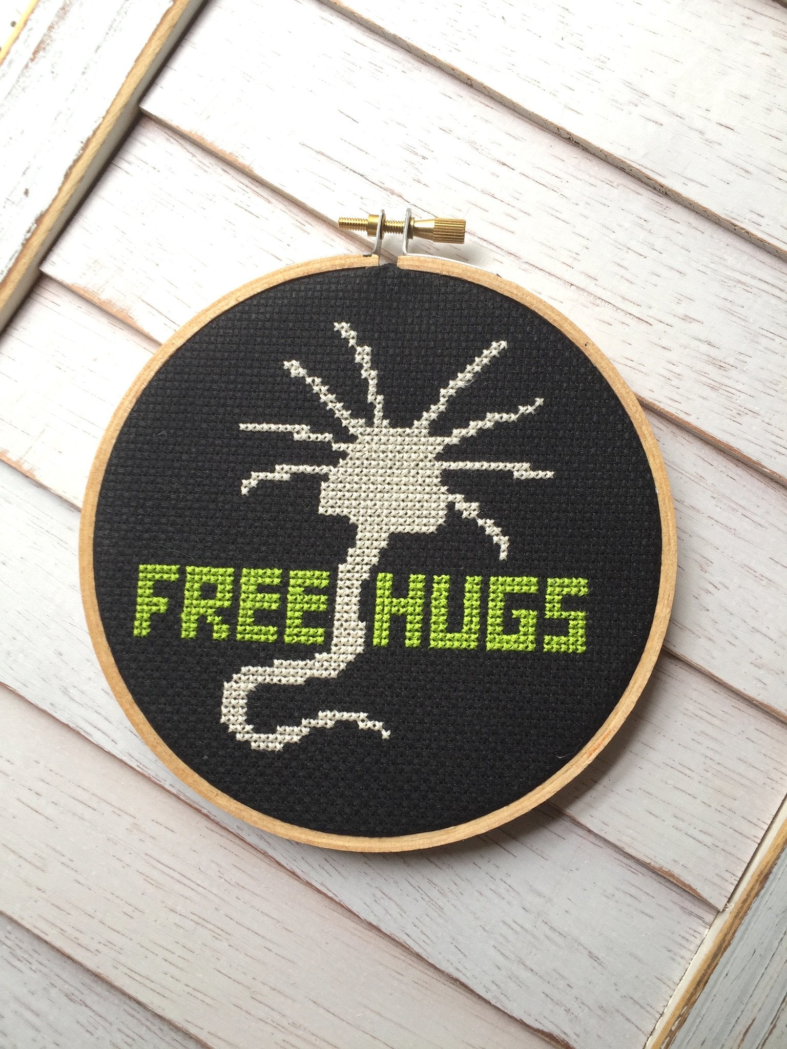 Free Hugs Alien Creature Counted Cross Stitch DIY KIT Intermediate - giftsforintroverts.com
