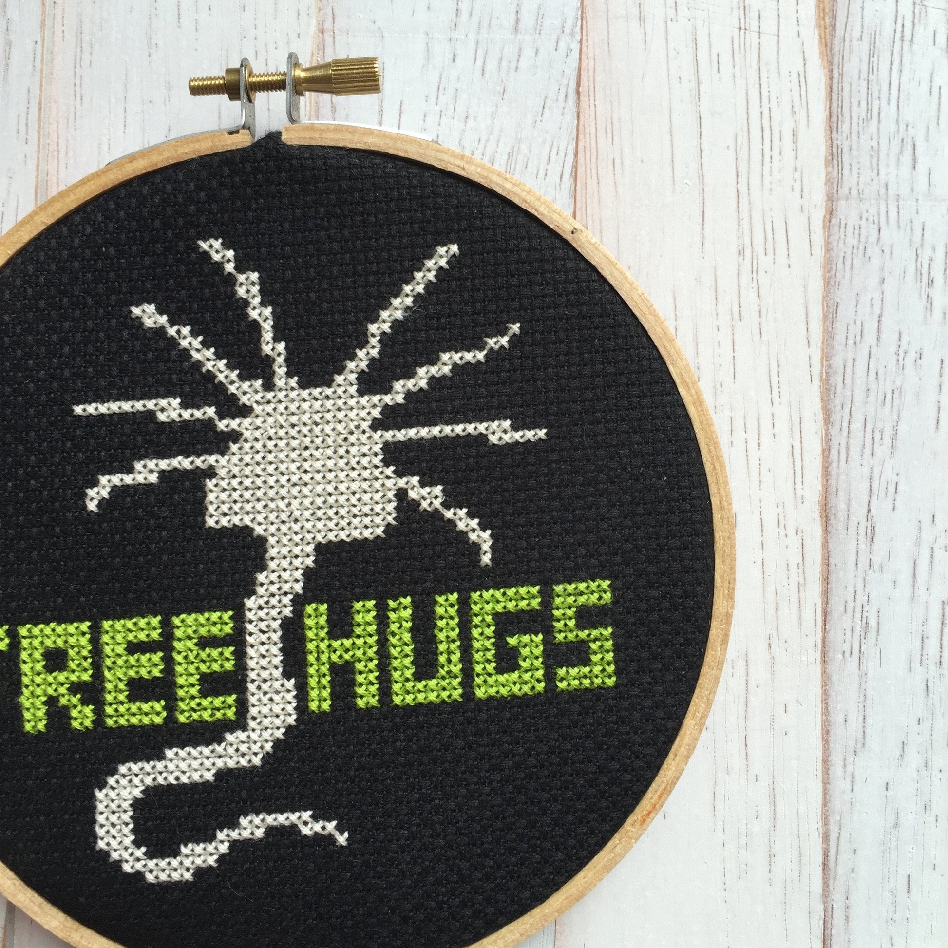 Free Hugs Alien Creature Counted Cross Stitch DIY KIT Intermediate - giftsforintroverts.com