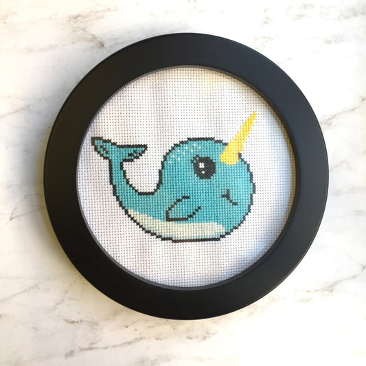 Narwhal Counted Cross Stitch DIY KIT Intermediate - giftsforintroverts.com