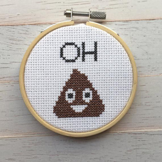 Oh Poop Emoji Counted Cross Stitch DIY KIT Beginner - giftsforintroverts.com