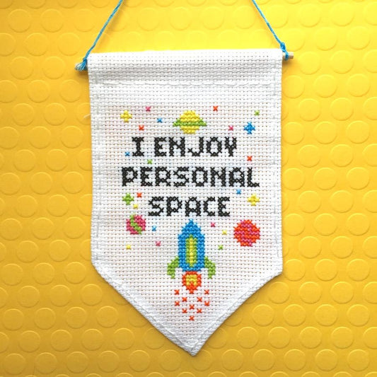 Personal Space Tiny Banner Counted Cross Stitch Kit - giftsforintroverts.com