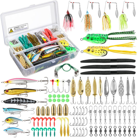 PLUSINNO Fishing Lures Baits Tackle Including Crankbaits, Spinnerbaits, Plastic Worms, Jigs, Topwater Lures, Tackle Box