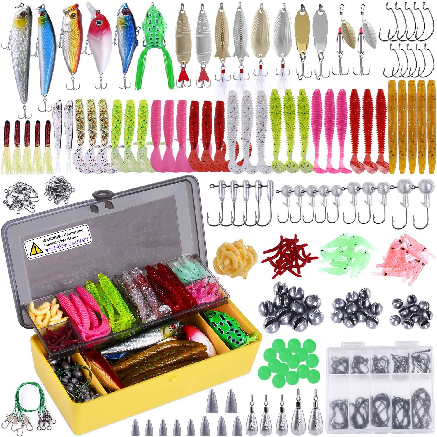 PLUSINNO Fishing Lures Baits Tackle Including Crankbaits, Spinnerbaits, Plastic Worms, Jigs, Topwater Lures, Tackle Box