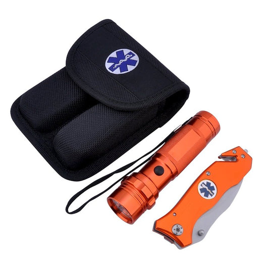 Survival Knife and Flashlight - Orange Finish - Emergency - LED Light - giftsforintroverts.com