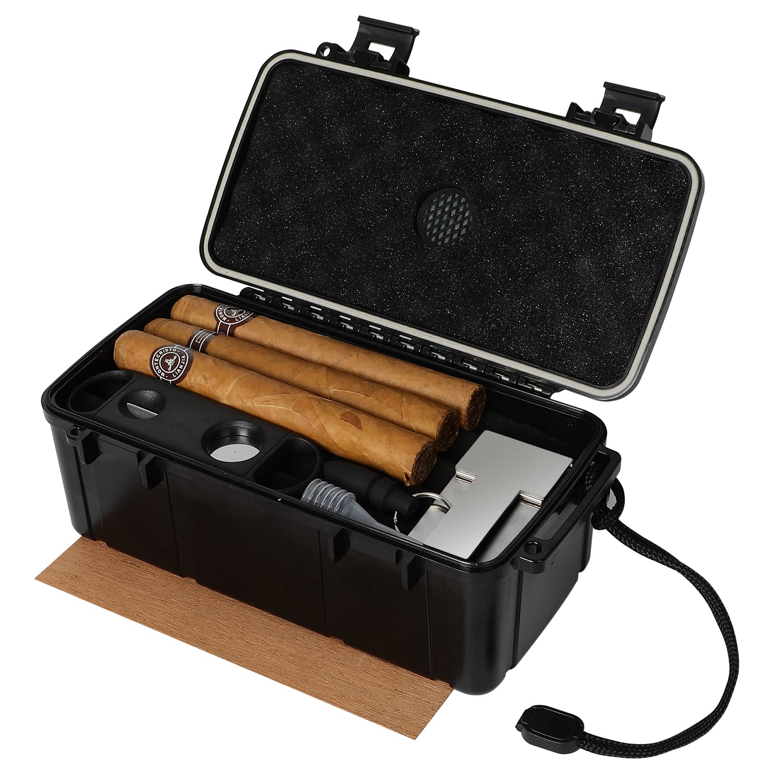Travel Humidor Box With Cigar Accessories - Spanish Cedar, Humidifier, Cutter, Stand, Punch - Holds 4-5 Cigars
