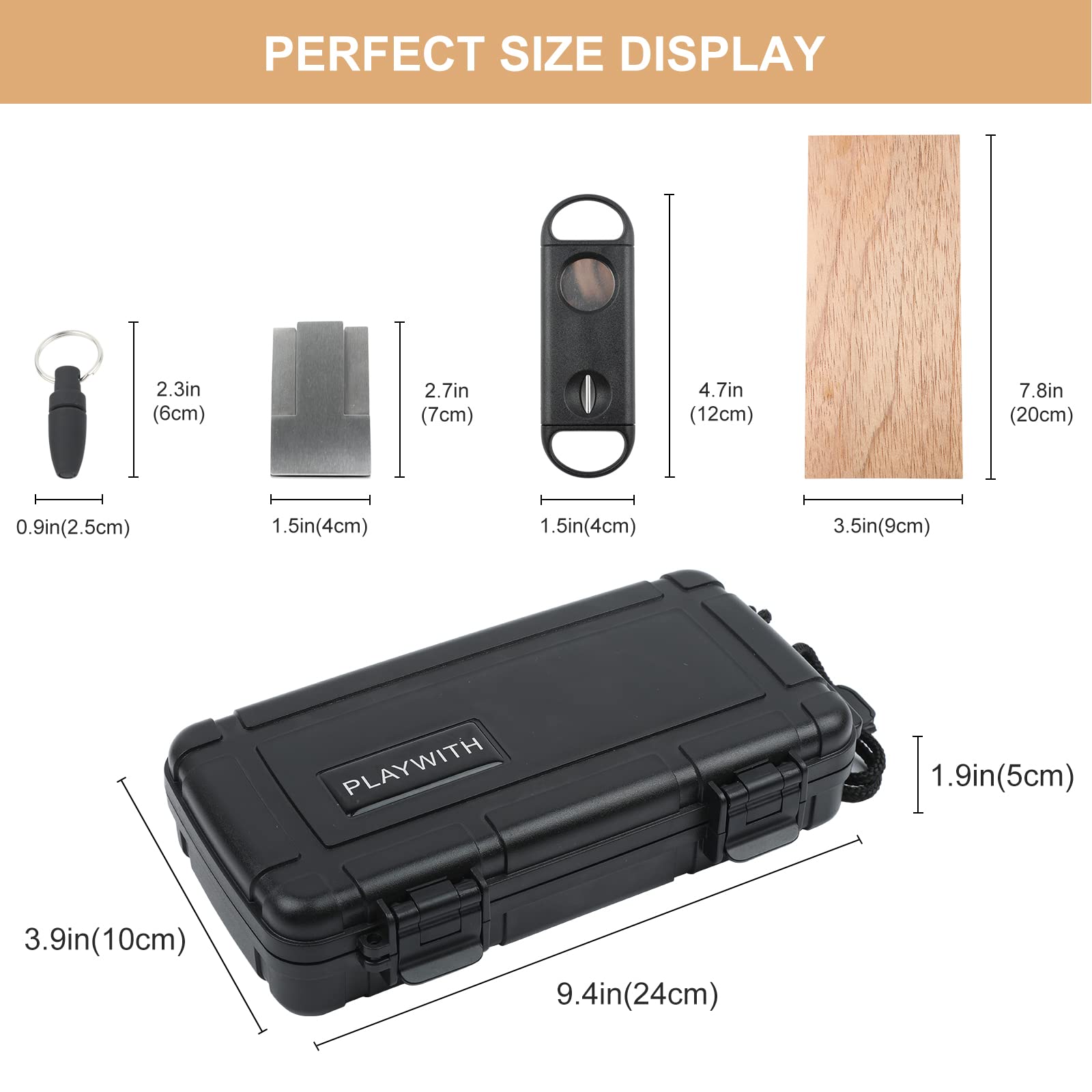 Travel Humidor Box With Cigar Accessories - Spanish Cedar, Humidifier, Cutter, Stand, Punch - Holds 4-5 Cigars