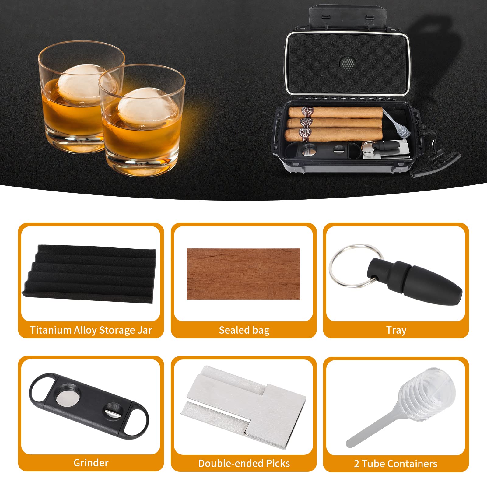 Travel Humidor Box With Cigar Accessories - Spanish Cedar, Humidifier, Cutter, Stand, Punch - Holds 4-5 Cigars